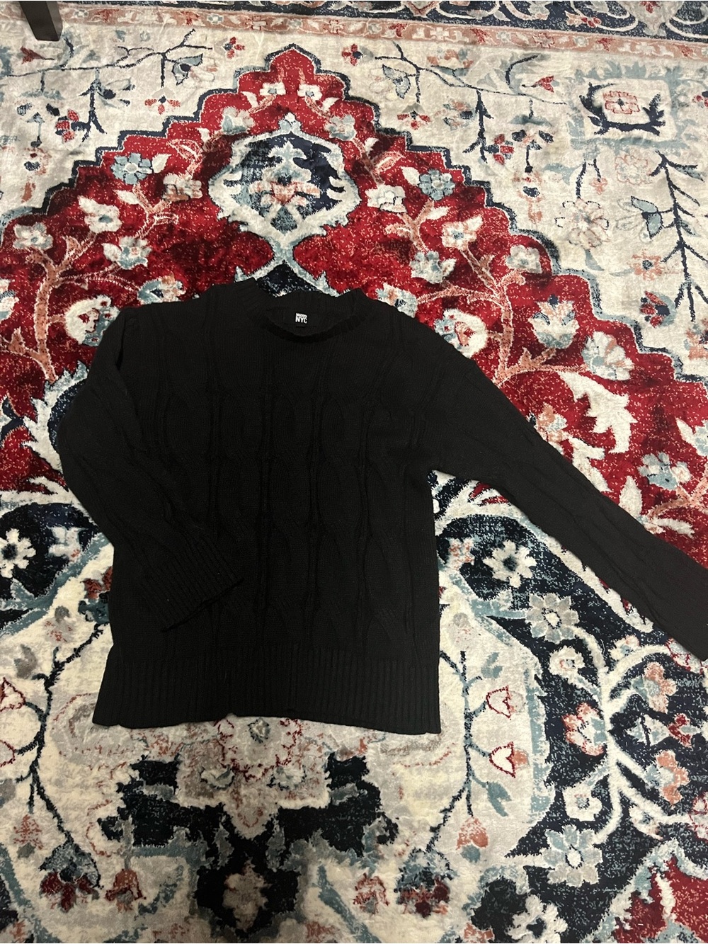 Madden NYC Black Cable-Knit Crewneck Sweater